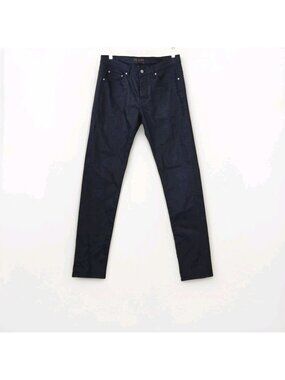 Ted Baker London Coated Waxed Jeans 32L x 34 Navy Blue Steve Slim Straight Pants
